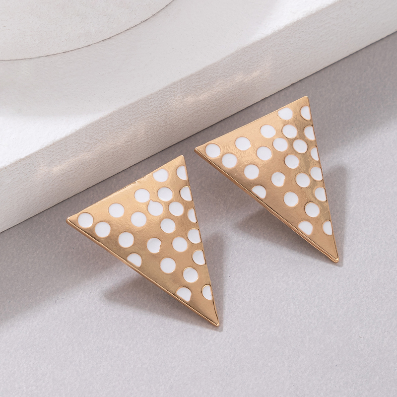 Fashion White Drop Oil Triangle Geometric Polka Dot Stud Earrings display picture 5