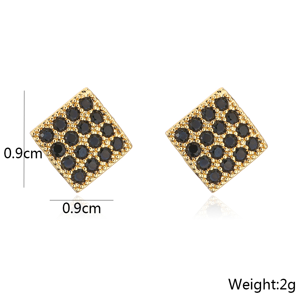 Mode Einfache Kupfer Reales Gold Überzogen Micro Intarsien Zirkon Perle Geometrische Ohr Studs display picture 4