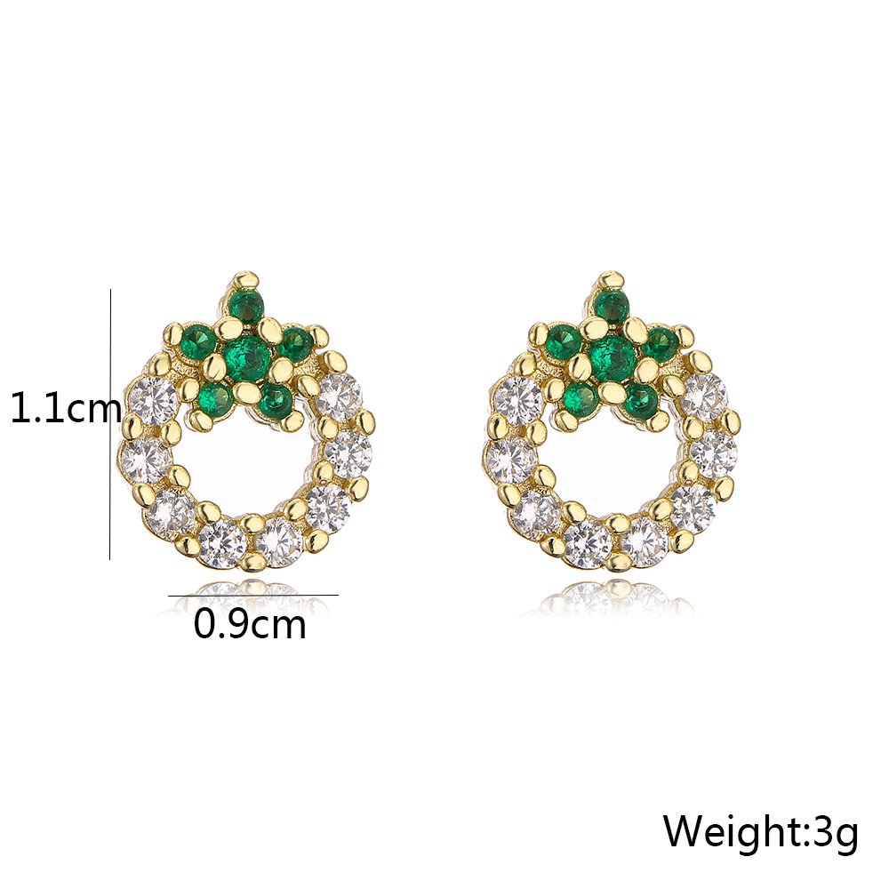 Fashion Simple Copper Plated Real Gold Micro Inlaid Zircon Pearl Geometric Ear Studs display picture 5