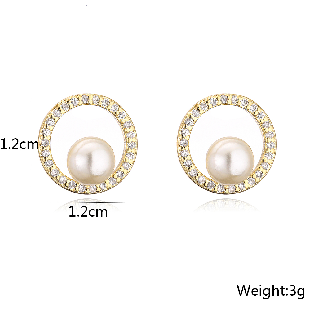 Mode Einfache Kupfer Reales Gold Überzogen Micro Intarsien Zirkon Perle Geometrische Ohr Studs display picture 6