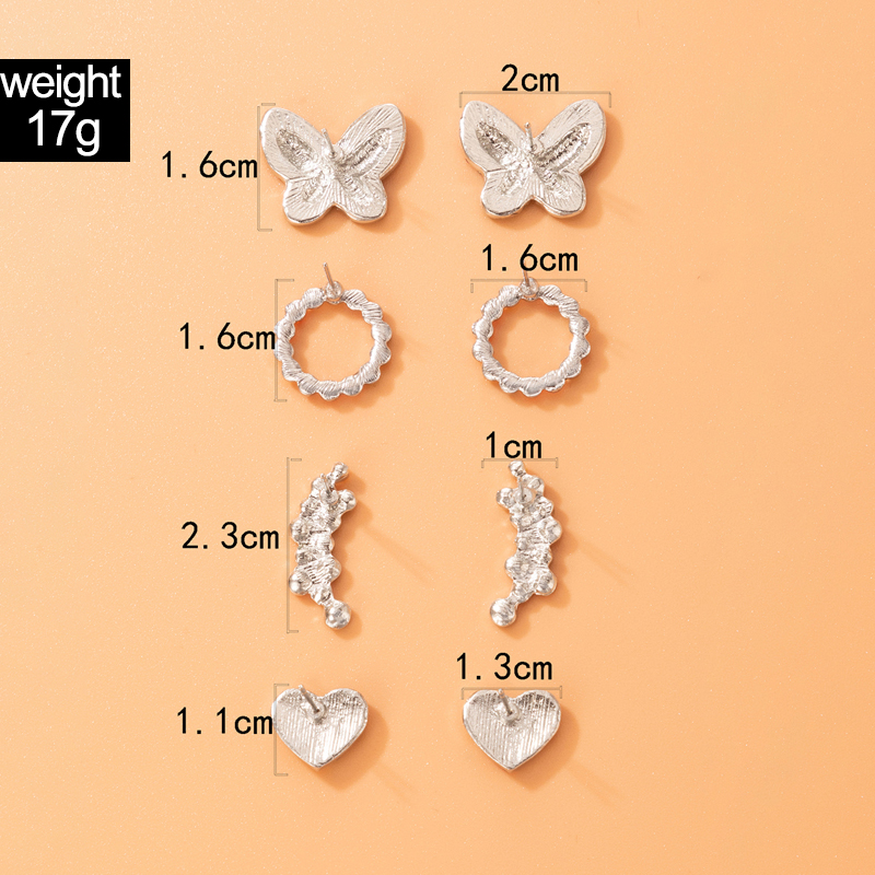 Simple Irregular Color Diamond Butterfly Heart Stud Earrings Four-piece Set display picture 1