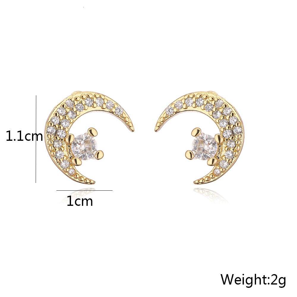 Fashion Plated 18k Gold Micro Inlaid Zircon Moon-shaped Copper Ear Stud Earrings display picture 4