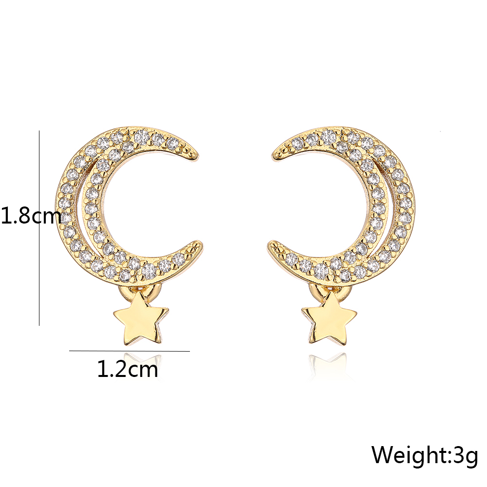 Fashion Plated 18k Gold Micro Inlaid Zircon Moon-shaped Copper Ear Stud Earrings display picture 6