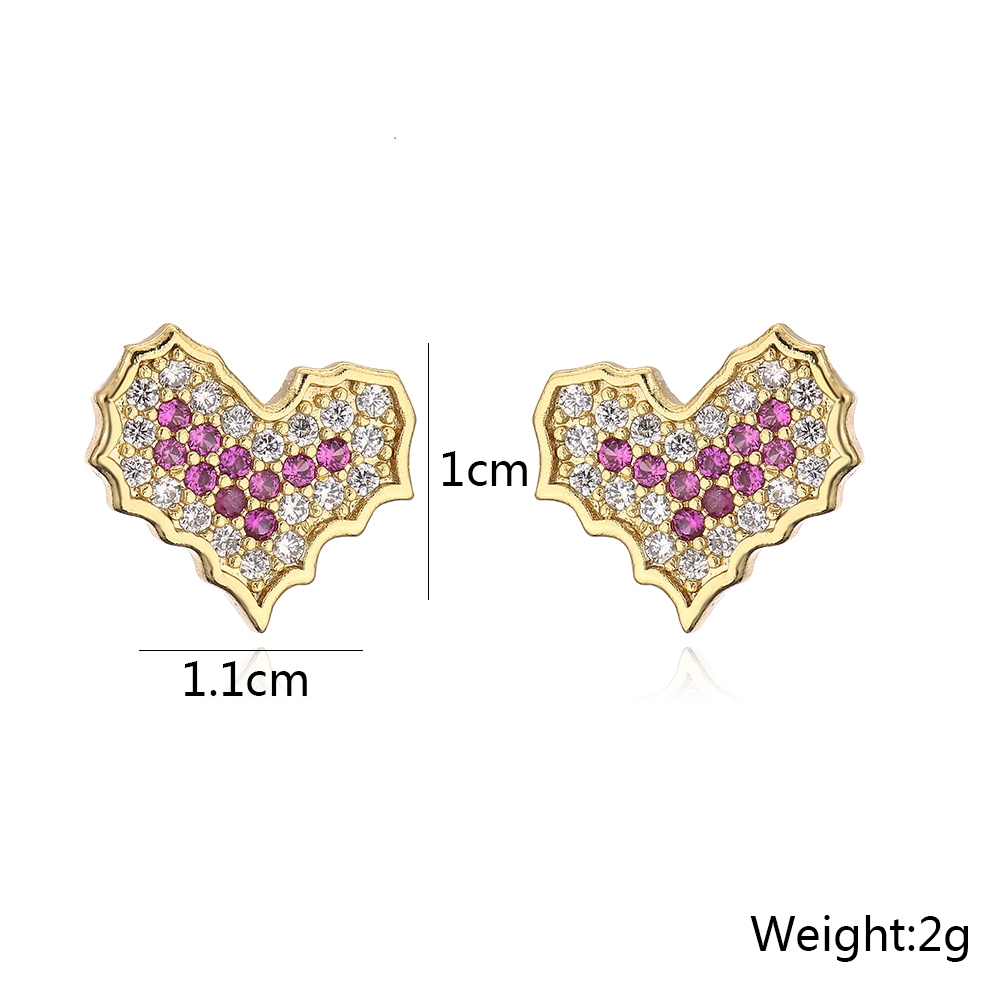 Fashion Heart Inlaid Zircon Copper Zircon Earrings display picture 5