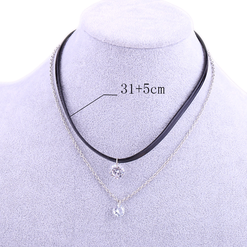 Fashion Ornament Shining Crystal Double Layer Leather String Necklace display picture 1