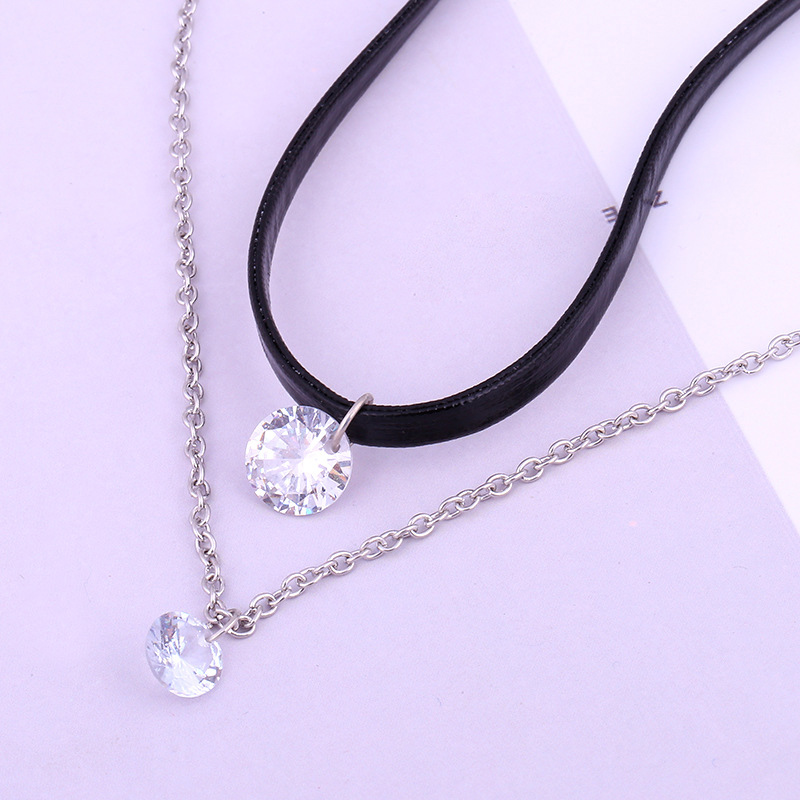 Fashion Ornament Shining Crystal Double Layer Leather String Necklace display picture 2