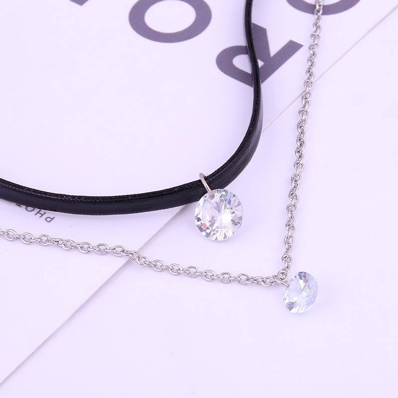 Fashion Ornament Shining Crystal Double Layer Leather String Necklace display picture 4