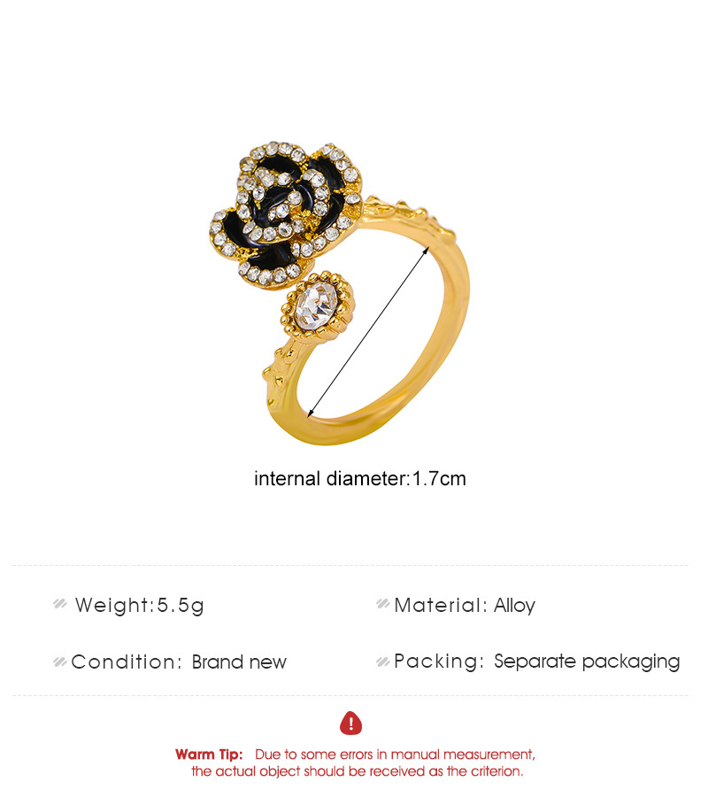 Koreanischen Stil Retro Schwarz Camellia Offenen Ring Frauen Mode Diamant Rose Ohrringe display picture 1
