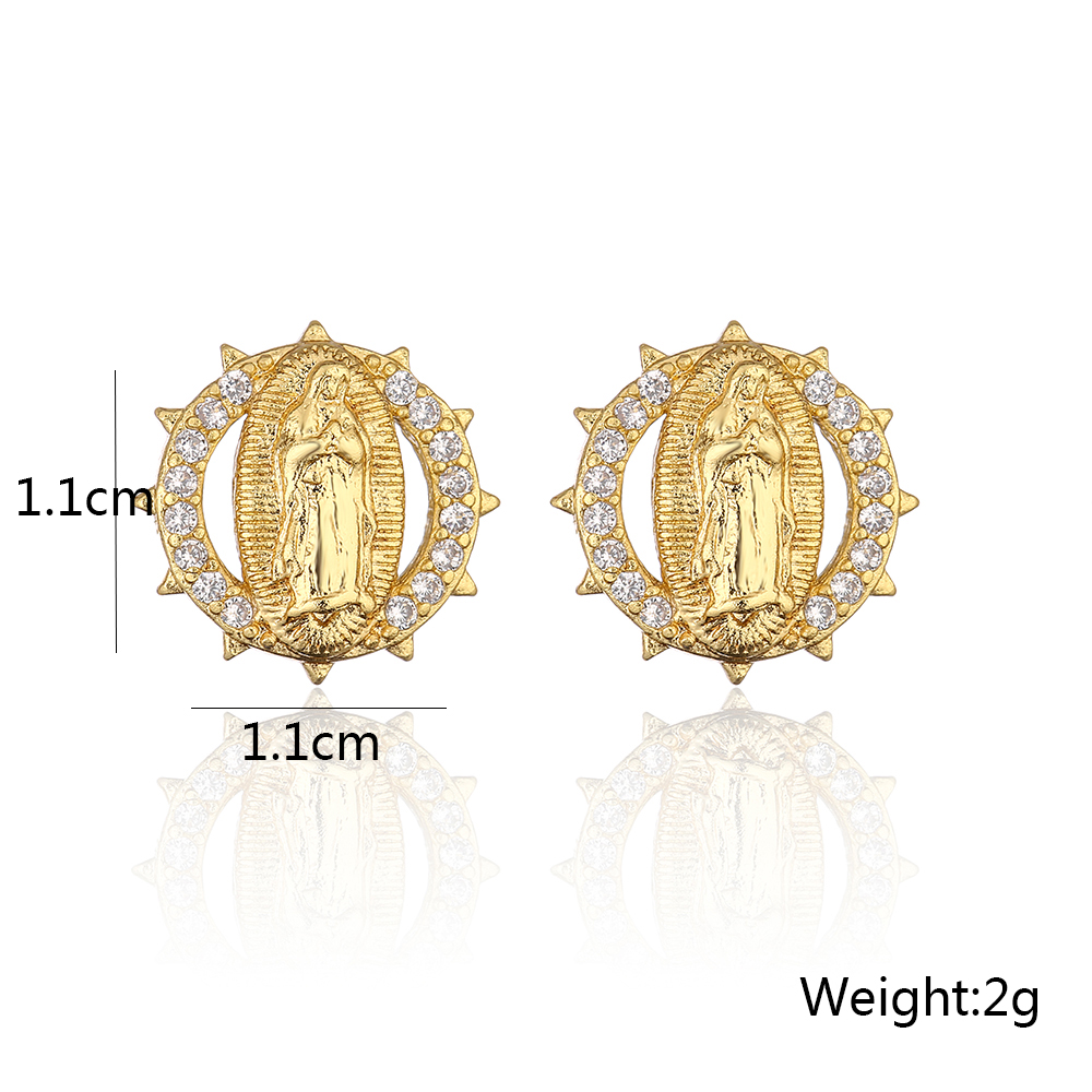 Fashion Plated Real Gold Micro Inlaid Zircon Virgin Geometric Copper Ear Stud Earrings display picture 1