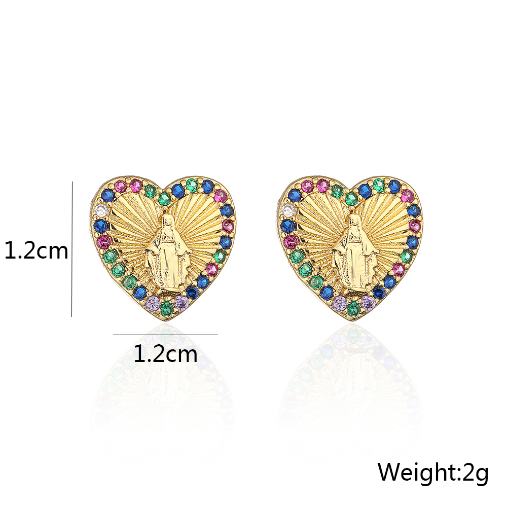 Fashion Plated Real Gold Micro Inlaid Zircon Virgin Geometric Copper Ear Stud Earrings display picture 2