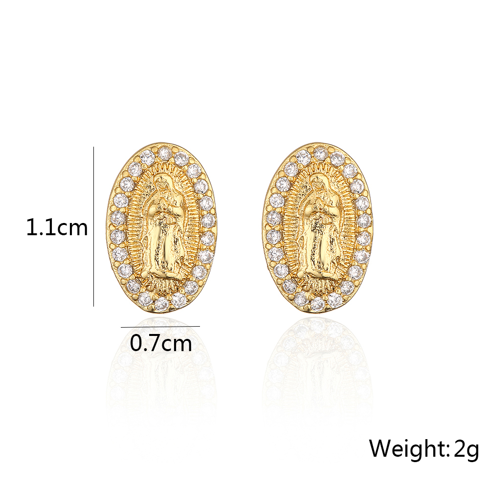Fashion Plated Real Gold Micro Inlaid Zircon Virgin Geometric Copper Ear Stud Earrings display picture 4
