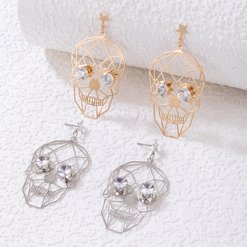 Punk Style Alloy Halloween Ghost Skull Inlaid Diamond Creative Earrings display picture 3
