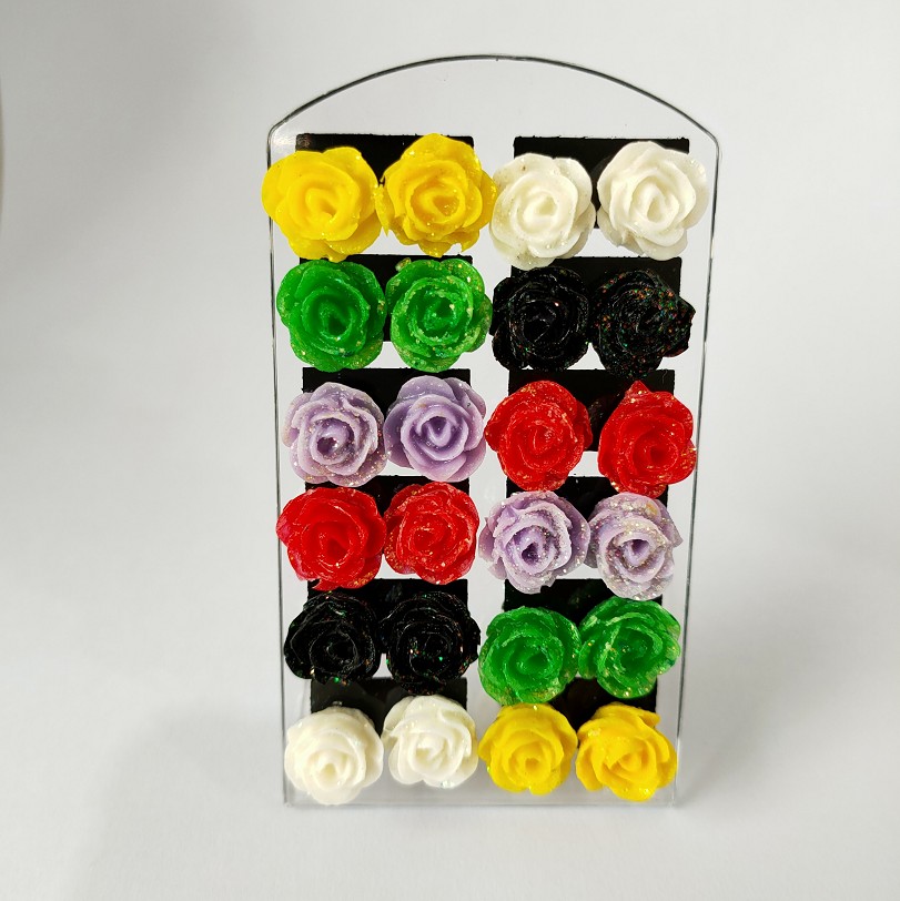 Adorno De Moda En Forma De Rosa Brillo Lindo Conjunto De Pendientes Multicolor display picture 1