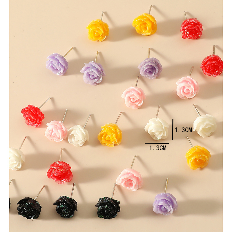 Fashion Ornament Rose Shaped Glitter Cute Multicolor Earings Set display picture 6
