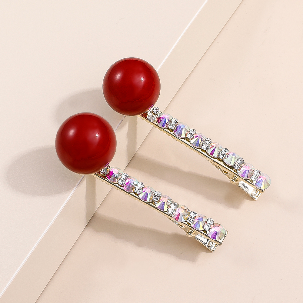 Fashion Shiny Rhinestone Crystal Red Ball Duckbill Hair Clip display picture 1