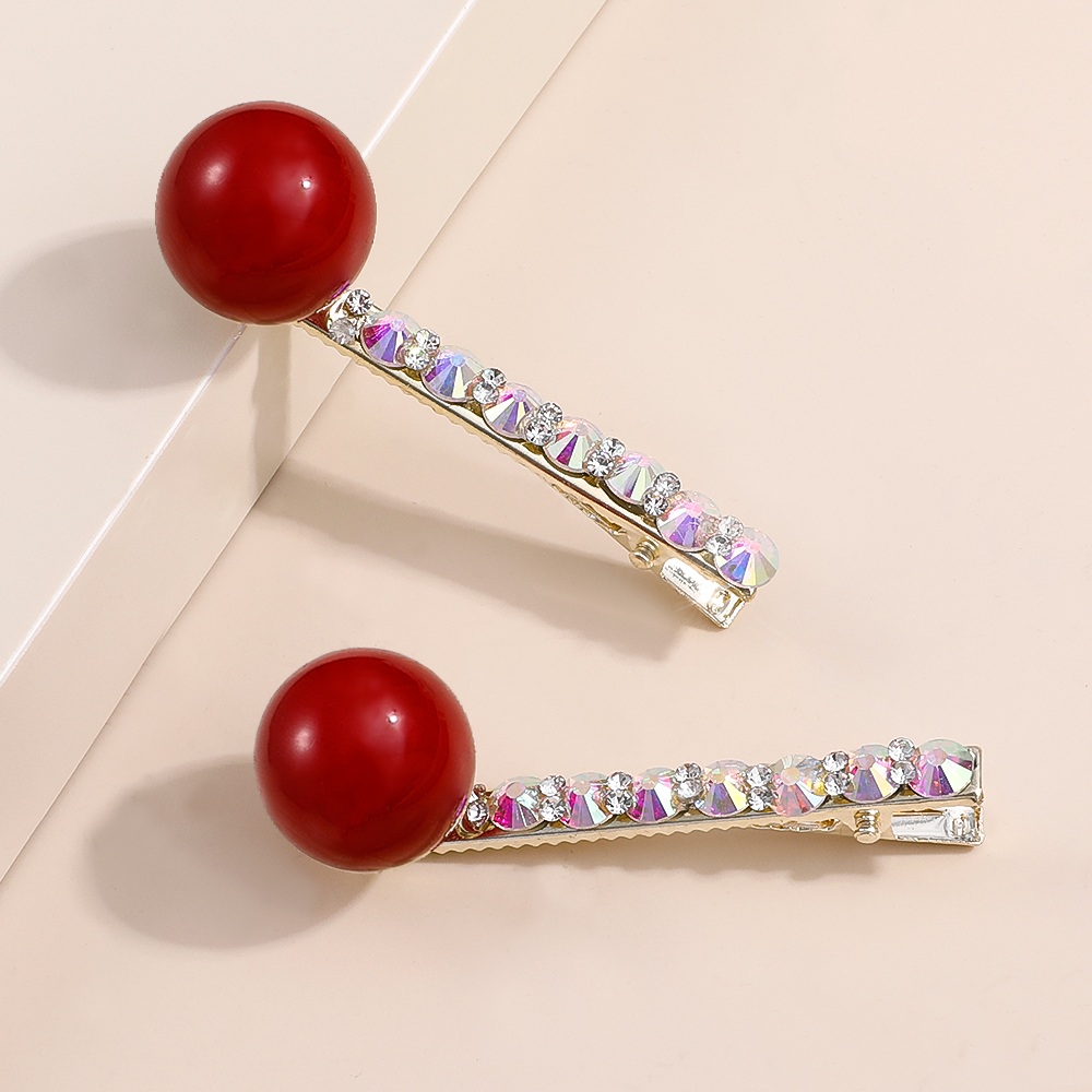 Fashion Shiny Rhinestone Crystal Red Ball Duckbill Hair Clip display picture 2