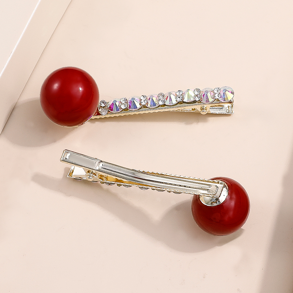 Fashion Shiny Rhinestone Crystal Red Ball Duckbill Hair Clip display picture 3
