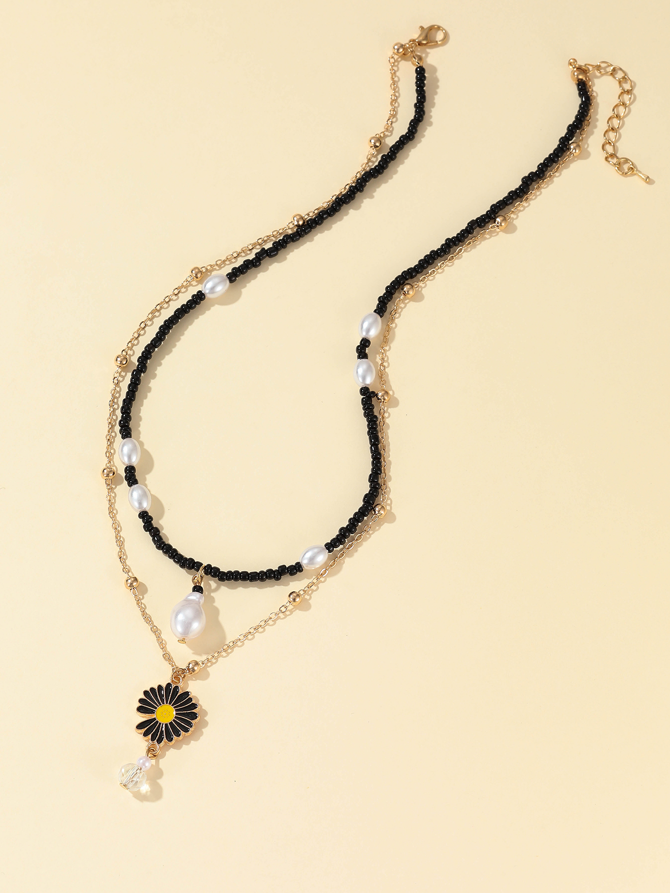 Bohemian Urlaub Nette Kleine Daisy Anhänger Perle Perle Multi-schicht Halskette display picture 8