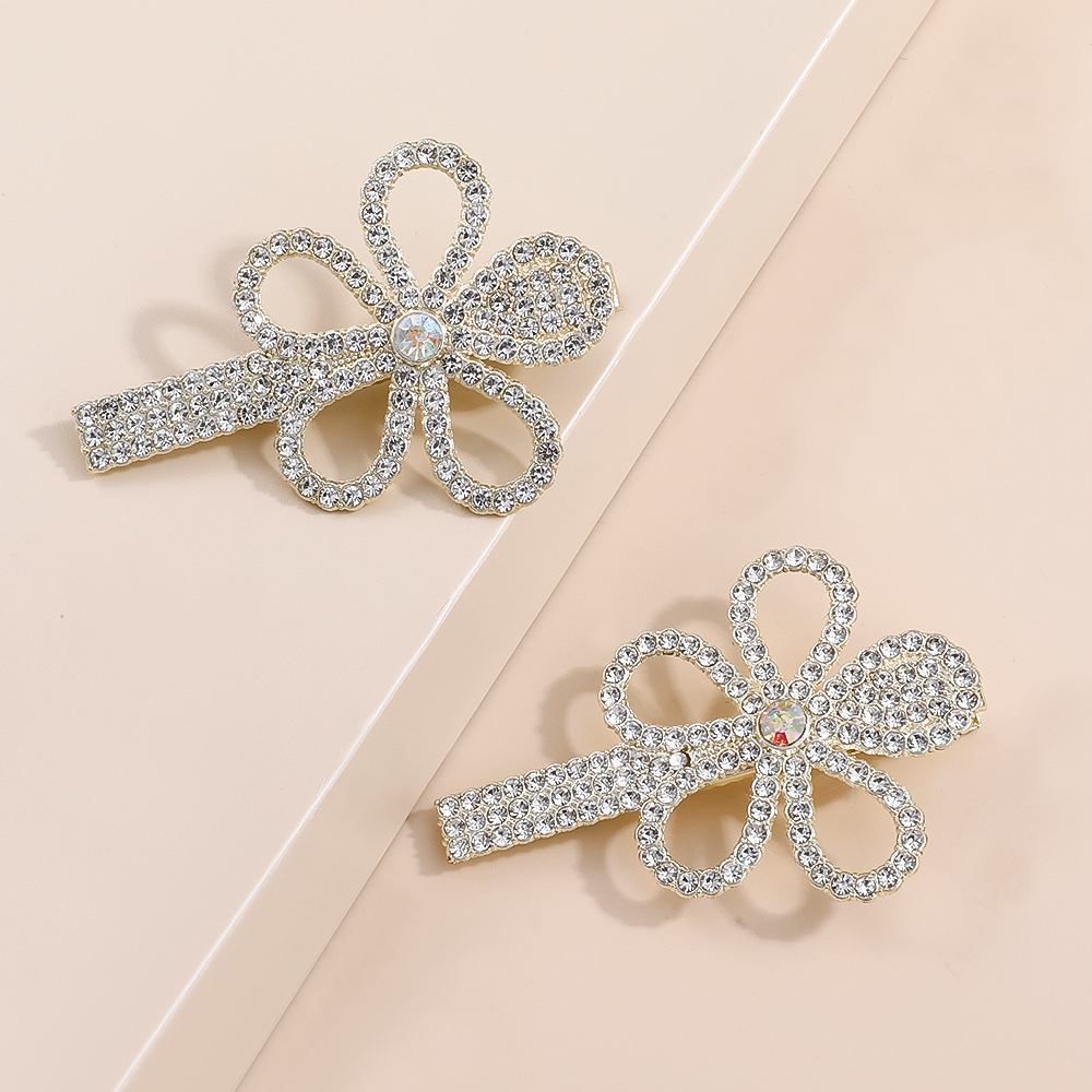 Women's Elegant Fashion Flowers Alloy Hair Accessories Diamond Artificial Rhinestones Hair Clip 1 Set display picture 2