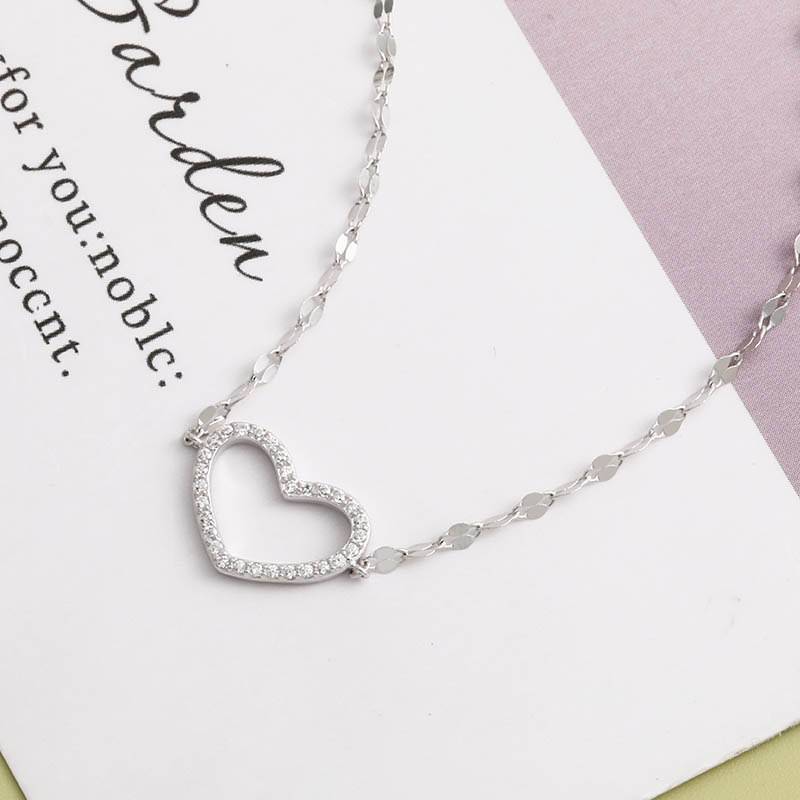 Fashion Hollow Heart Shaped Inlay  Rhinestone S925 Silver Necklace display picture 3