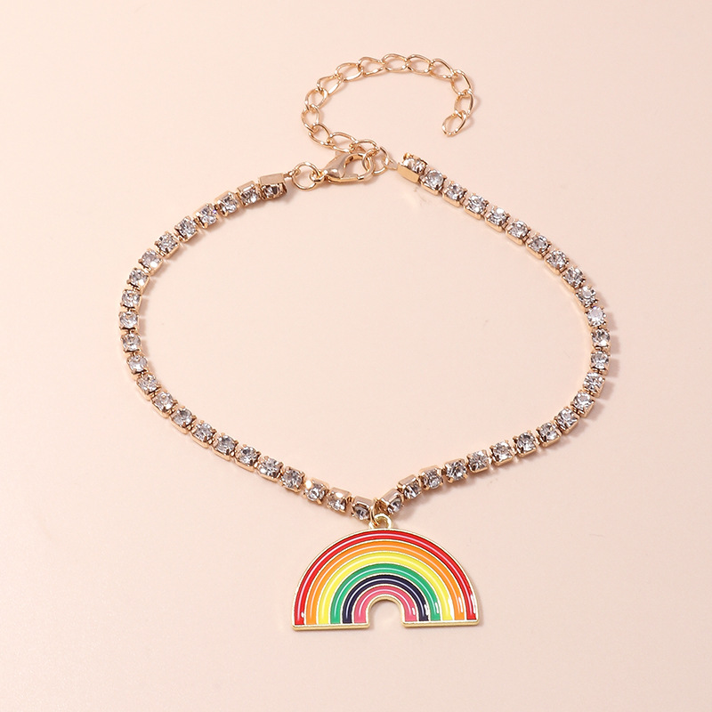 Simple Style Rainbow Pendant Claw Chain Inlaid Rhinestone Anklet display picture 1