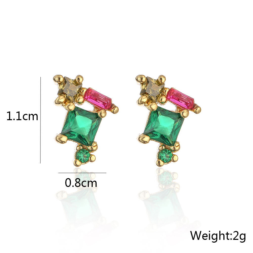 Fashion Plated 18k Gold Micro Inlaid Zircon Irregular Geometric Copper Ear Studs Earrings display picture 2