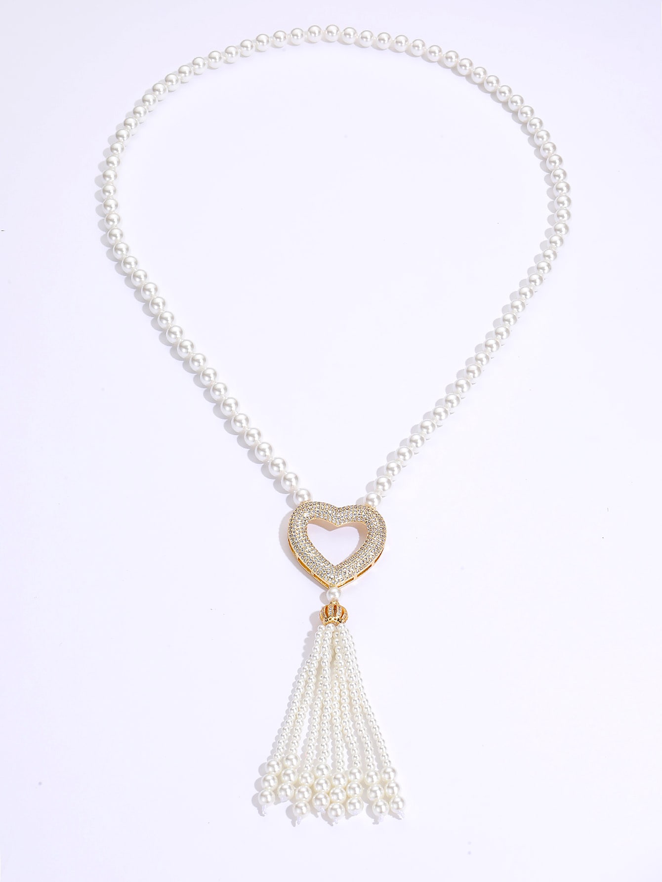Fashion Simple Copper Plating 18k Gold Inlaid Zircon Pearl Heart Long Tassel Necklace display picture 3