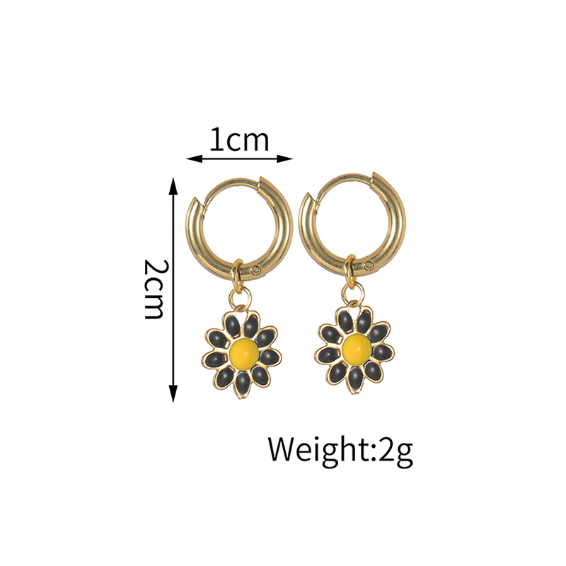 Retro Daisy Plating 304 Stainless Steel Resin Dripping Oil 14K Gold Plated Earrings display picture 6