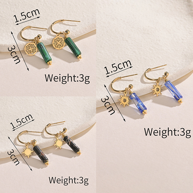 Retro Geometric Plating 304 Stainless Steel Natural Stone 14K Gold Plated Earrings display picture 2