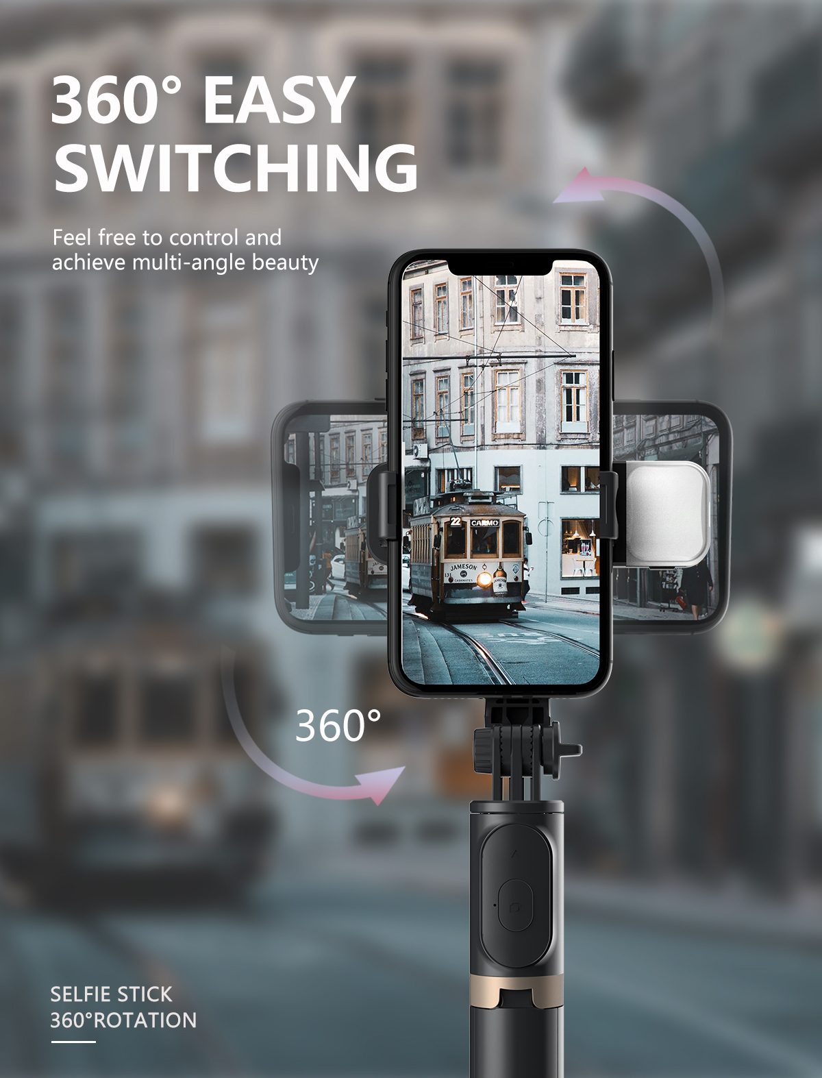 Einfache Stil Licht Ergänzung Handy Drahtlose Bluetooth Selfie Stick display picture 7