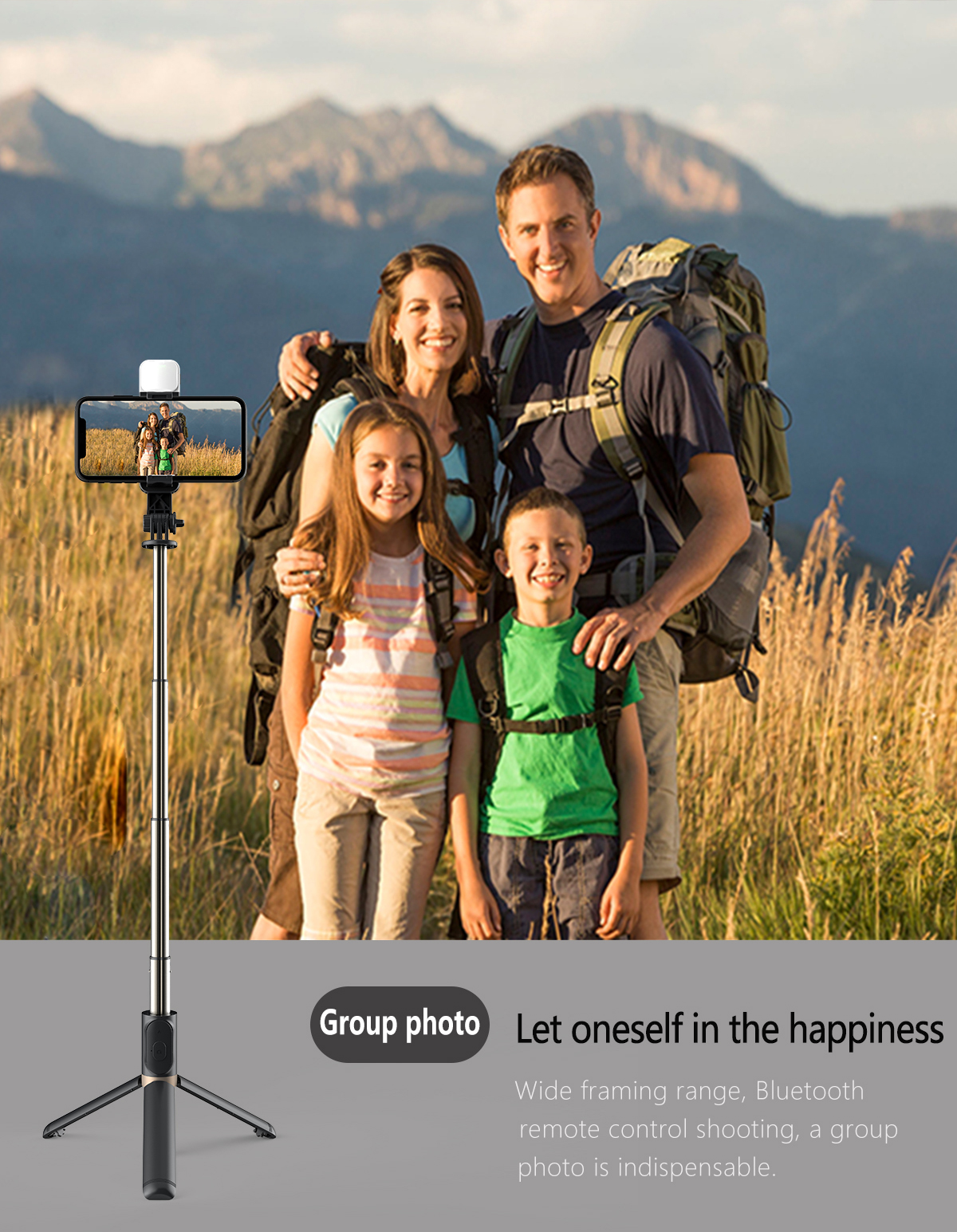 Simple Style Supplement Light Mobile Phone Wireless Bluetooth Selfie Stick display picture 9