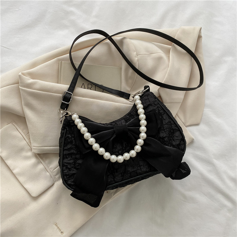 Women's PVC Bow Knot Elegant Pearls Lace Square Zipper Shoulder Bag display picture 7