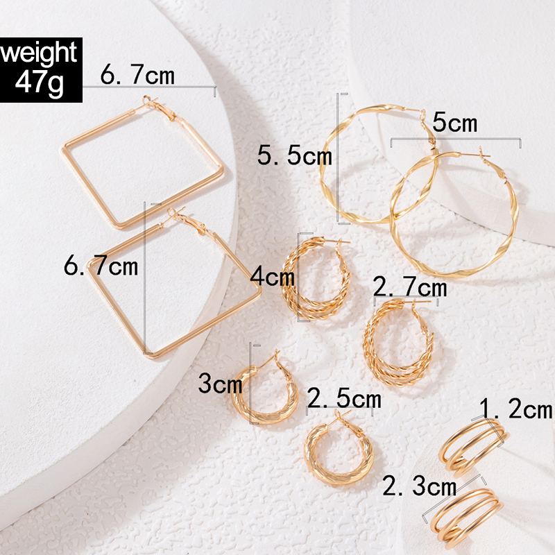 Simple Alloy Twist Geometric Square Circle Earrings Five-piece Set display picture 1