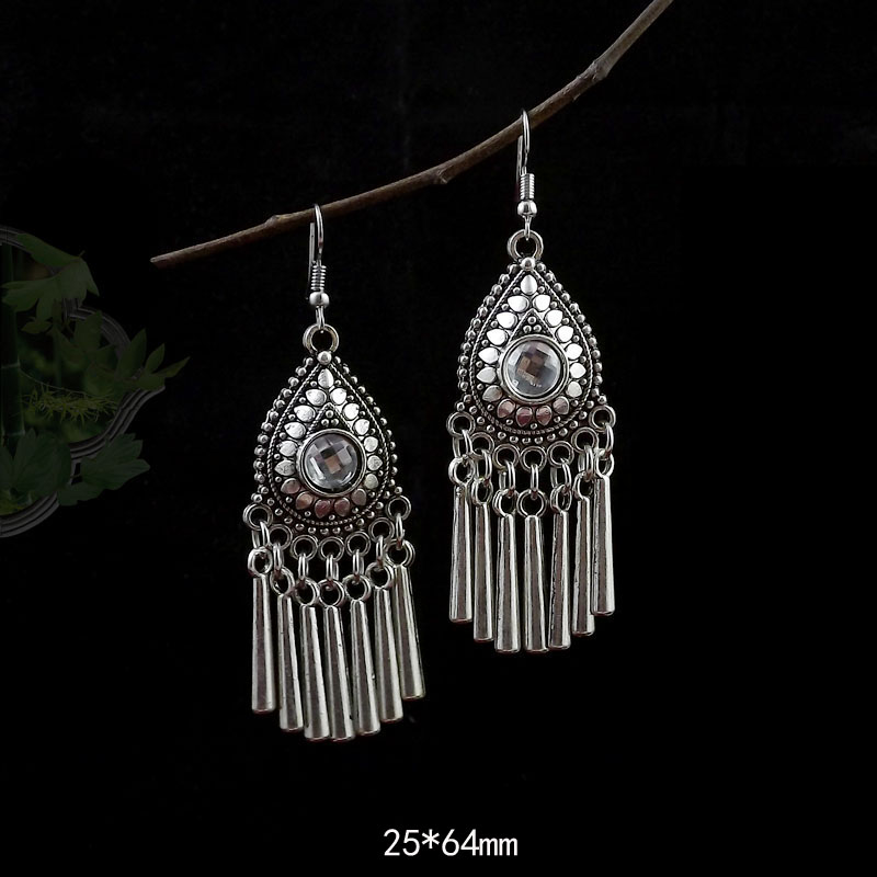 Tibet Nepal Minority Ornament Exotic Vintage Silver Plated Eardrops display picture 4