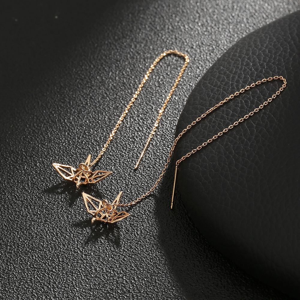 Fashion Simple Long Hollow Crane Drop Copper Earrings display picture 3