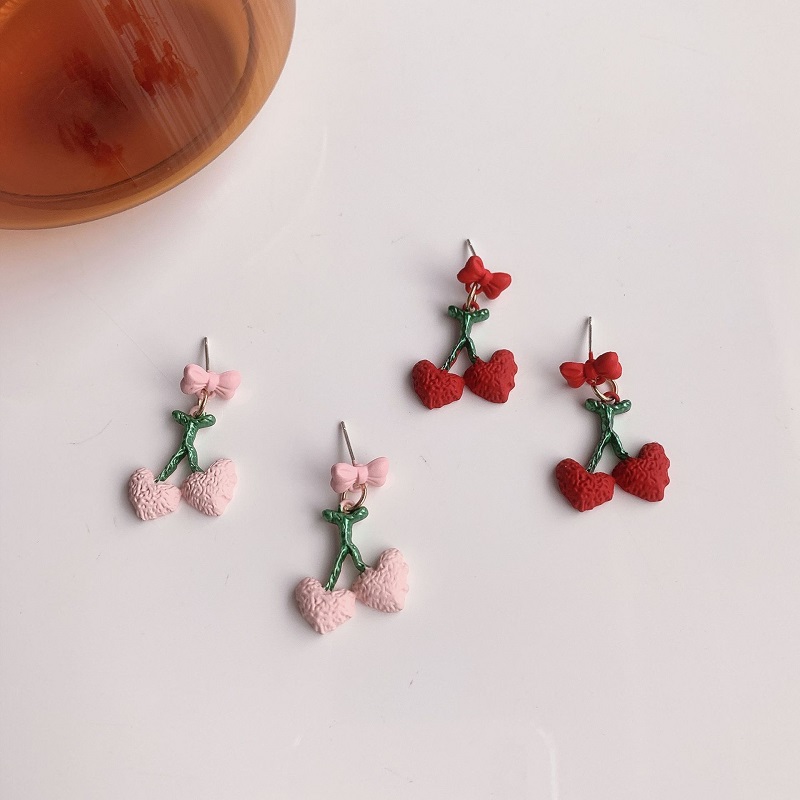 Fashion Cute Candy Color Bow Cherry-shaped Pendant Women's Earrings display picture 2