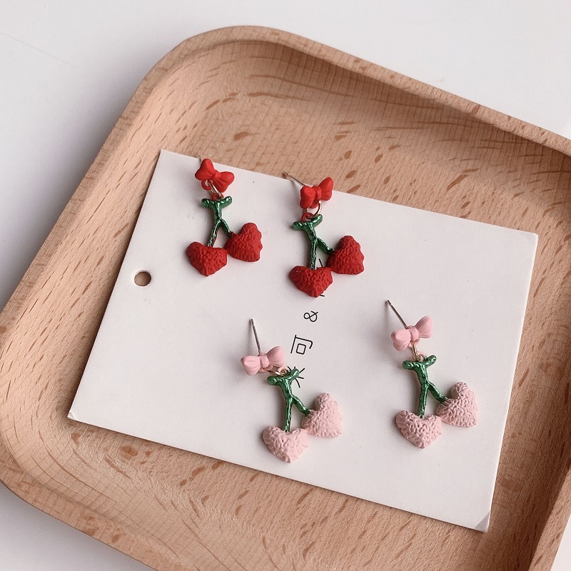 Fashion Cute Candy Color Bow Cherry-shaped Pendant Women's Earrings display picture 3