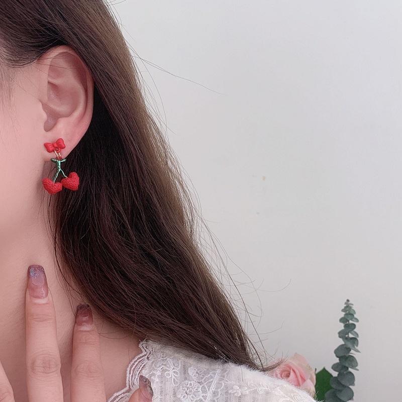 Mode Niedlichen Candy Farbe Bogen Kirsche-förmigen Anhänger Frauen Ohrringe display picture 5