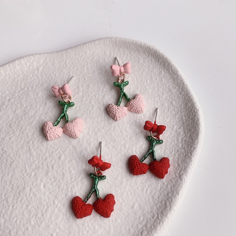 Mode Niedlichen Candy Farbe Bogen Kirsche-förmigen Anhänger Frauen Ohrringe display picture 6