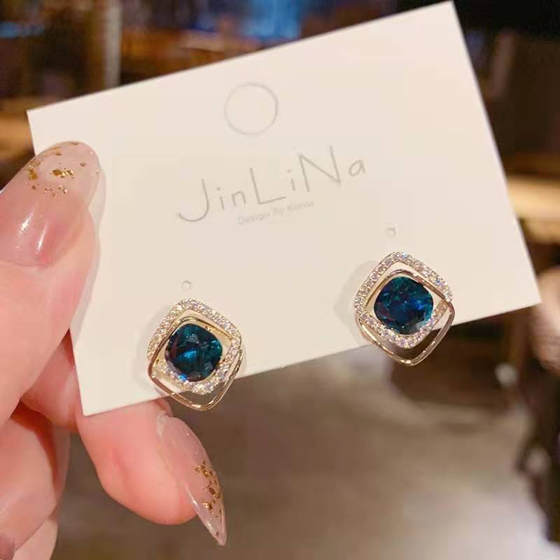 New Fashion Simple Crystal Inlaid Blue Women's Alloy Earrings display picture 4