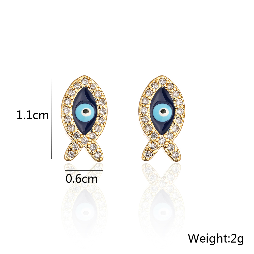 Fashion New Devil's Eye Geometric Ear Studs Copper Micro Inlay Zircon Earrings display picture 4