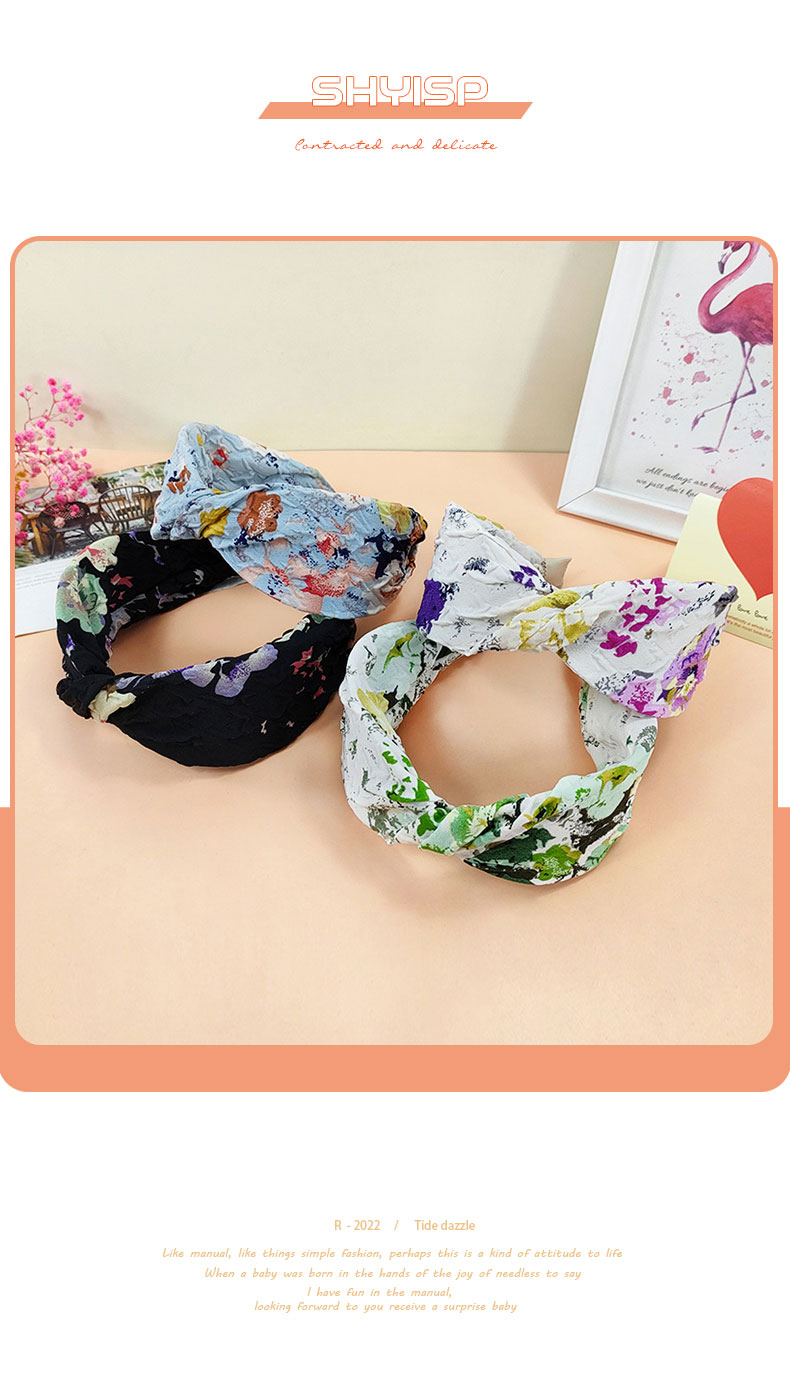 Bohemian Style Flower Printed Wide Fabric Twisted Knotted Headband display picture 1