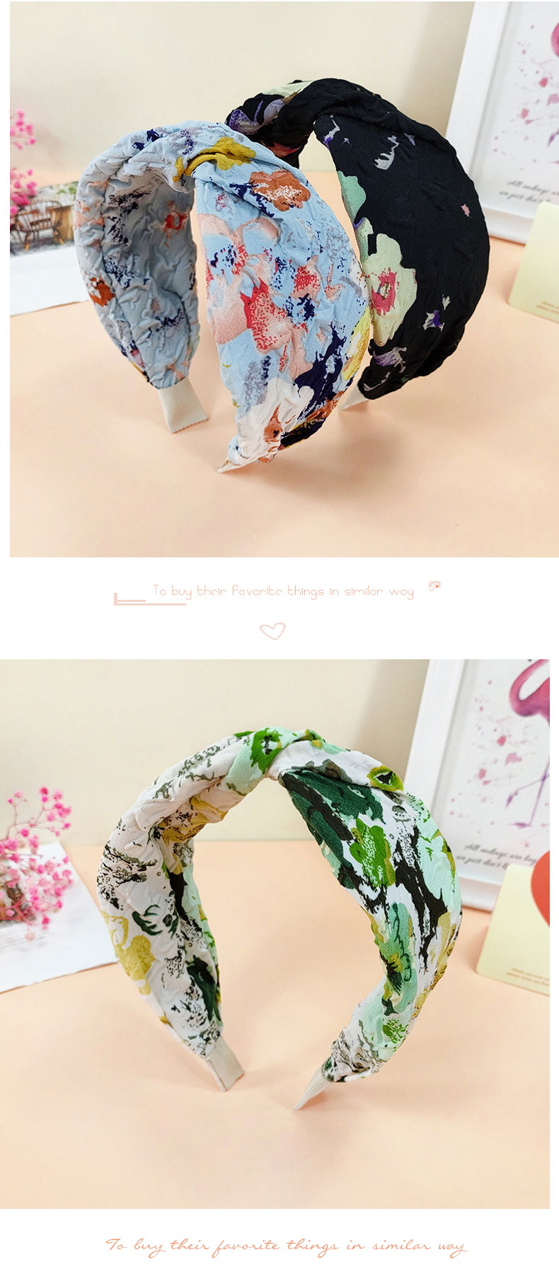 Bohemian Style Flower Printed Wide Fabric Twisted Knotted Headband display picture 4
