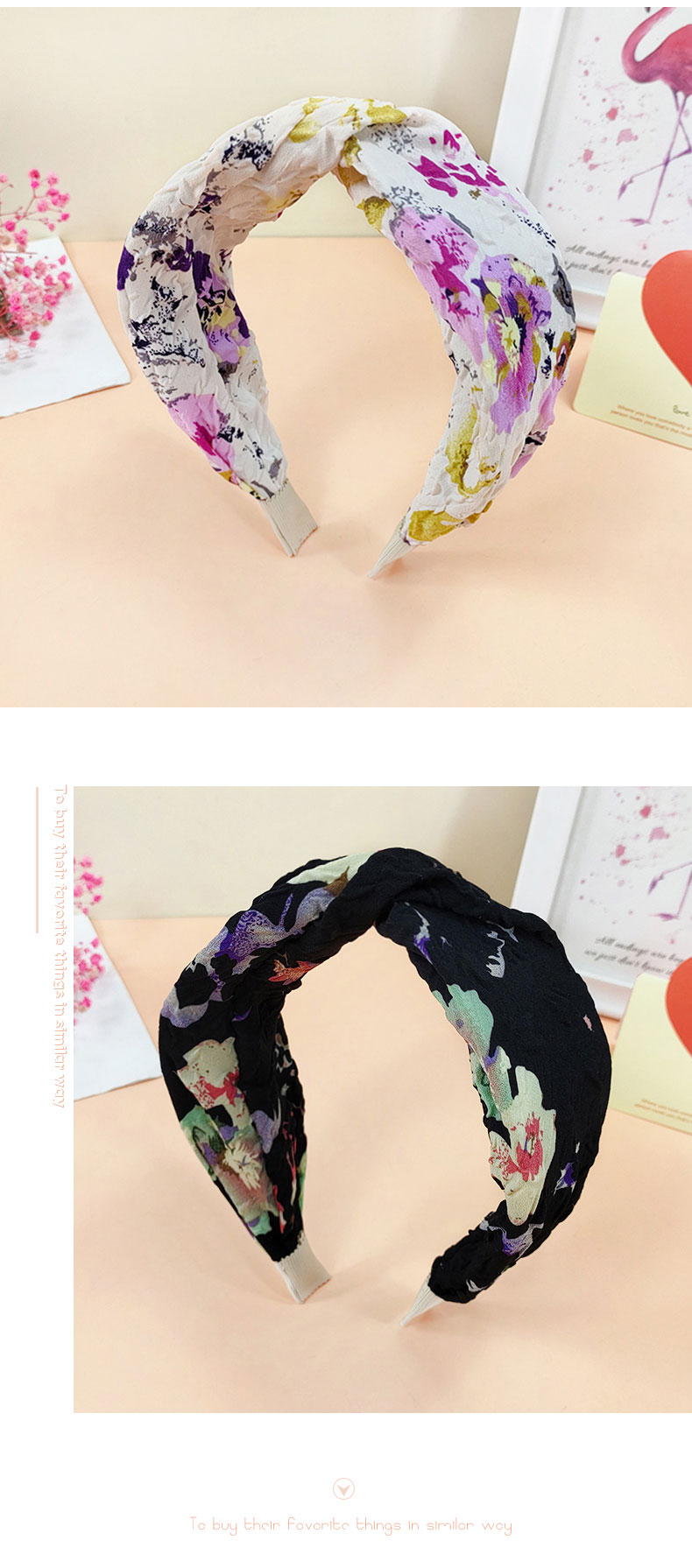 Bohemian Style Flower Printed Wide Fabric Twisted Knotted Headband display picture 5