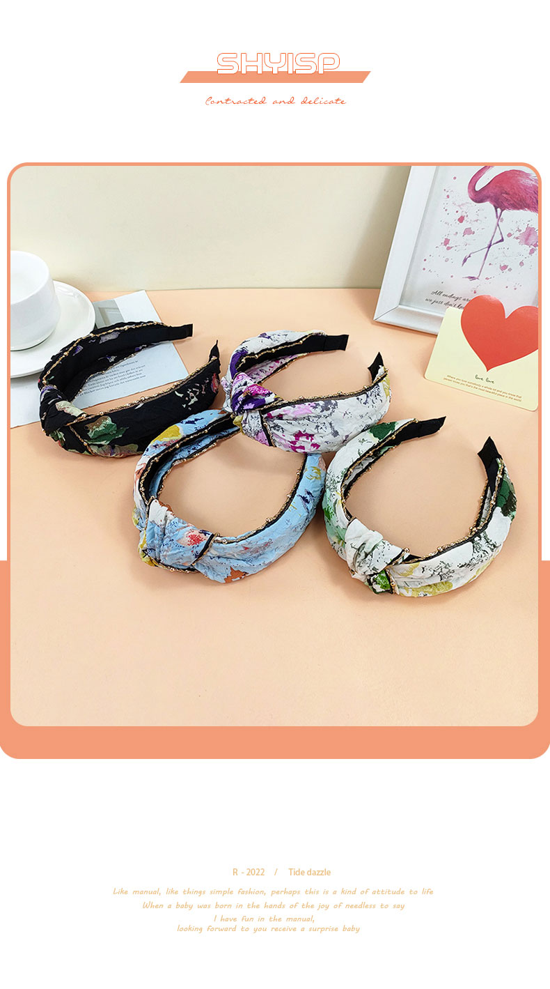 New Style Metal Chain Tie-dye Printing Wide Edge Fabric Hairband display picture 1