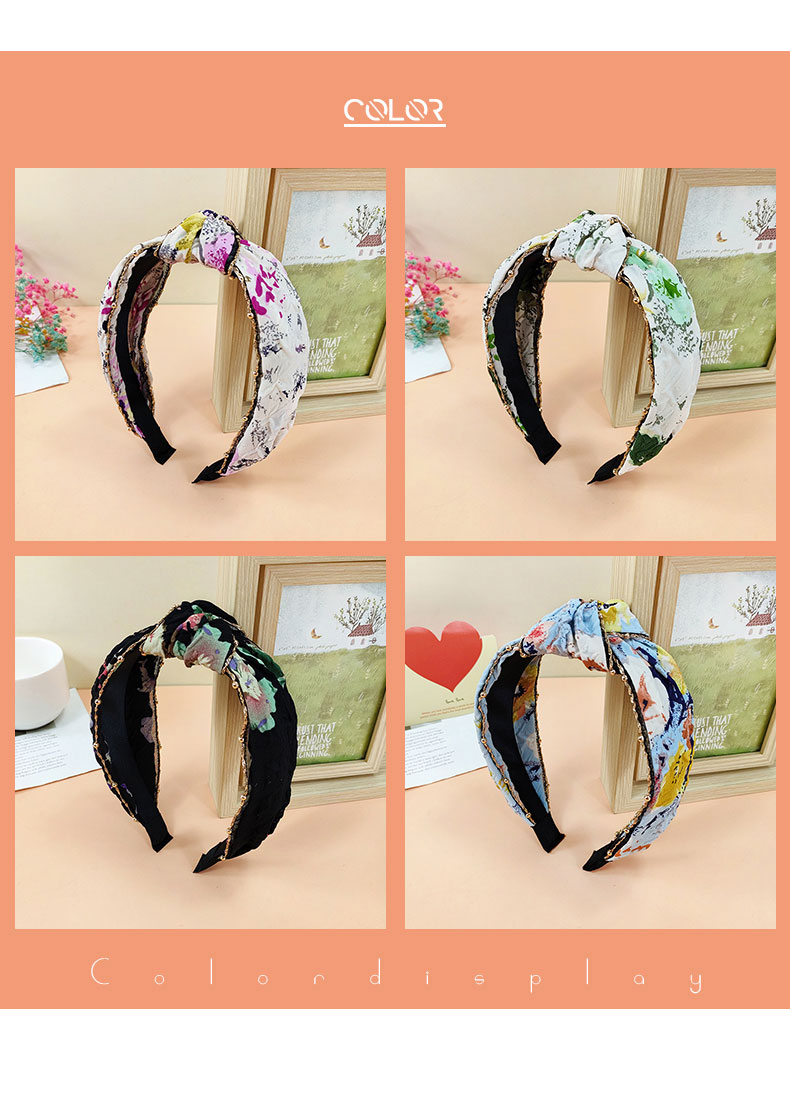 New Style Metal Chain Tie-dye Printing Wide Edge Fabric Hairband display picture 2