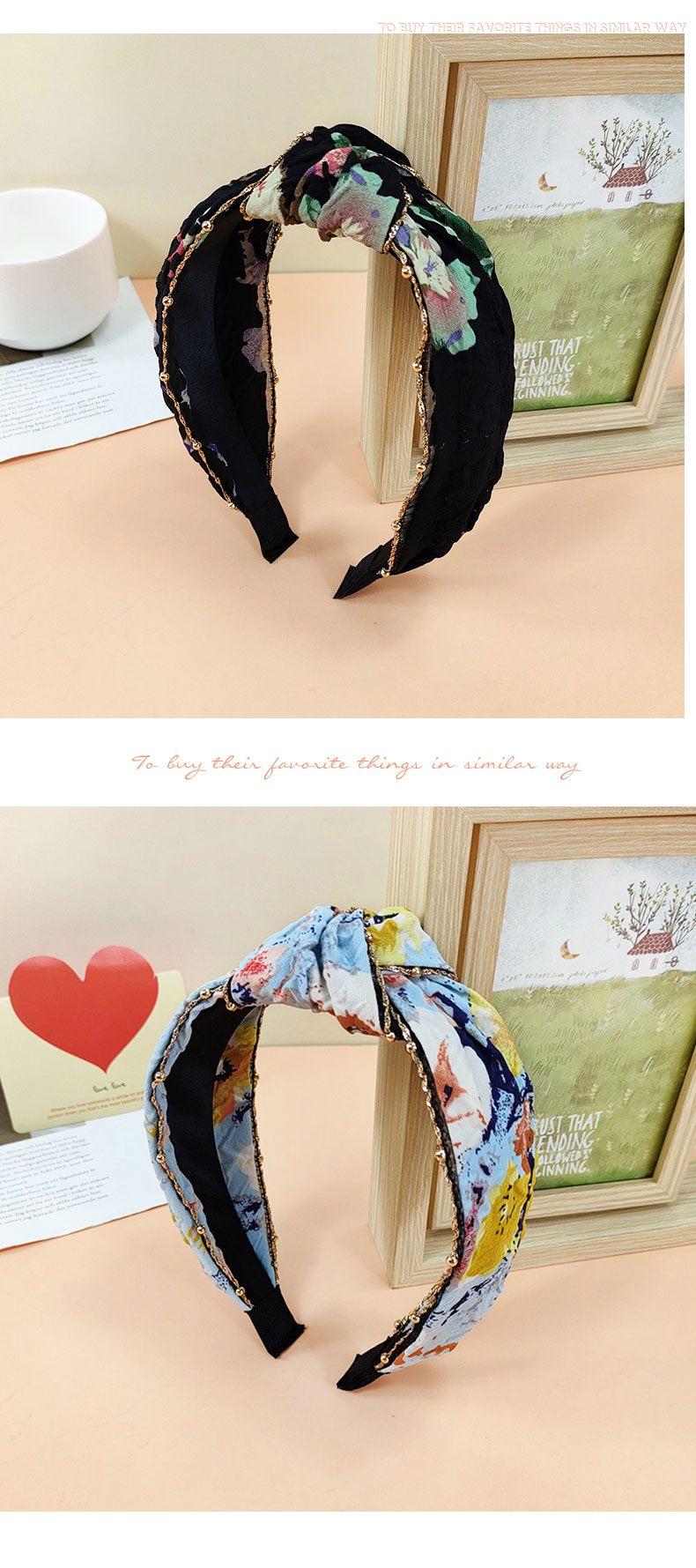New Style Metal Chain Tie-dye Printing Wide Edge Fabric Hairband display picture 5