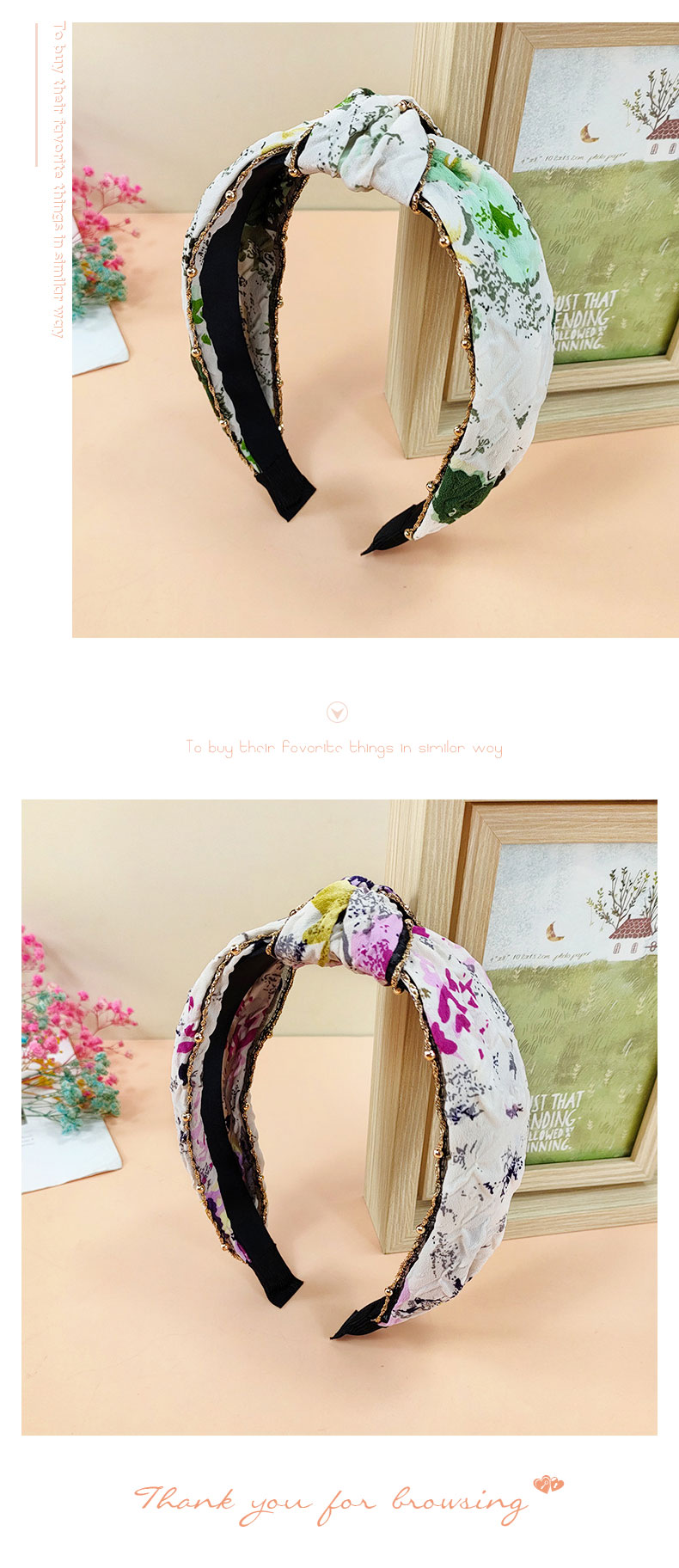 New Style Metal Chain Tie-dye Printing Wide Edge Fabric Hairband display picture 6