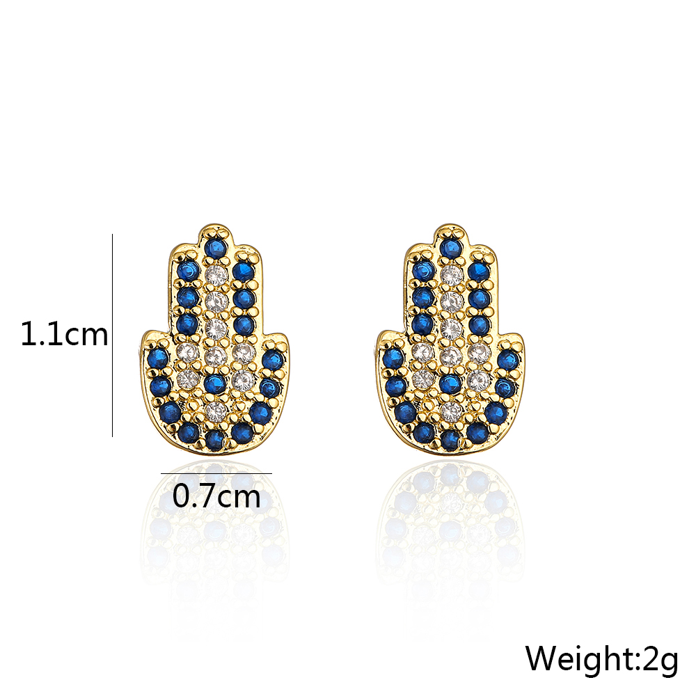 New Style Copper Gold Plated Micro Inlaid Zircon Eyes Butterfly Palm Stud Earrings display picture 2