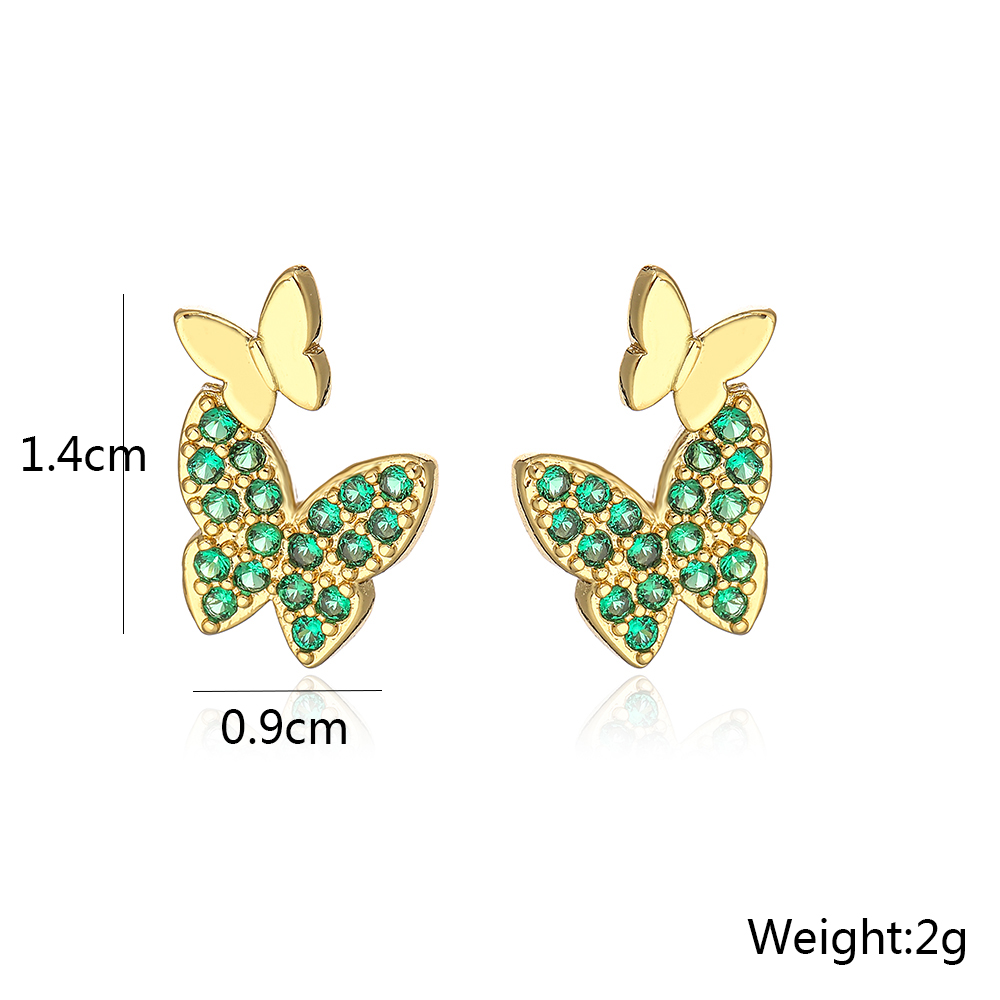 New Style Copper Gold Plated Micro Inlaid Zircon Eyes Butterfly Palm Stud Earrings display picture 4